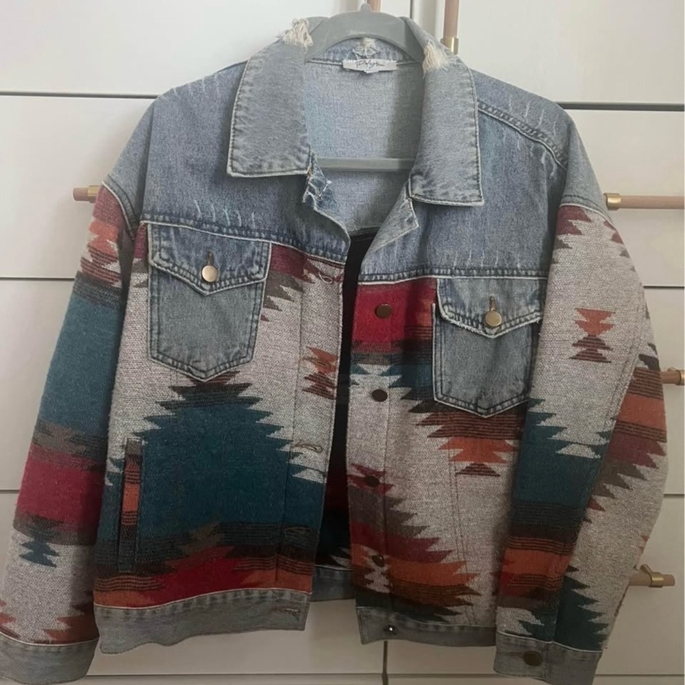 Vici Multicolor Aztec Denim Jacket